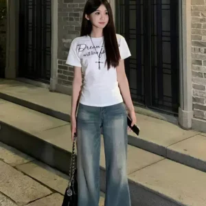 純棉打底衫女字母印花圓領短袖T恤寬松上衣