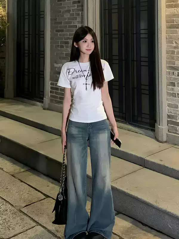 純棉打底衫女字母印花圓領短袖T恤寬松上衣 商品細節 3