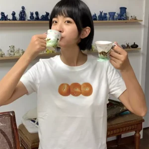 純棉打底衫女麵包印花圓領短袖T恤寬松上衣