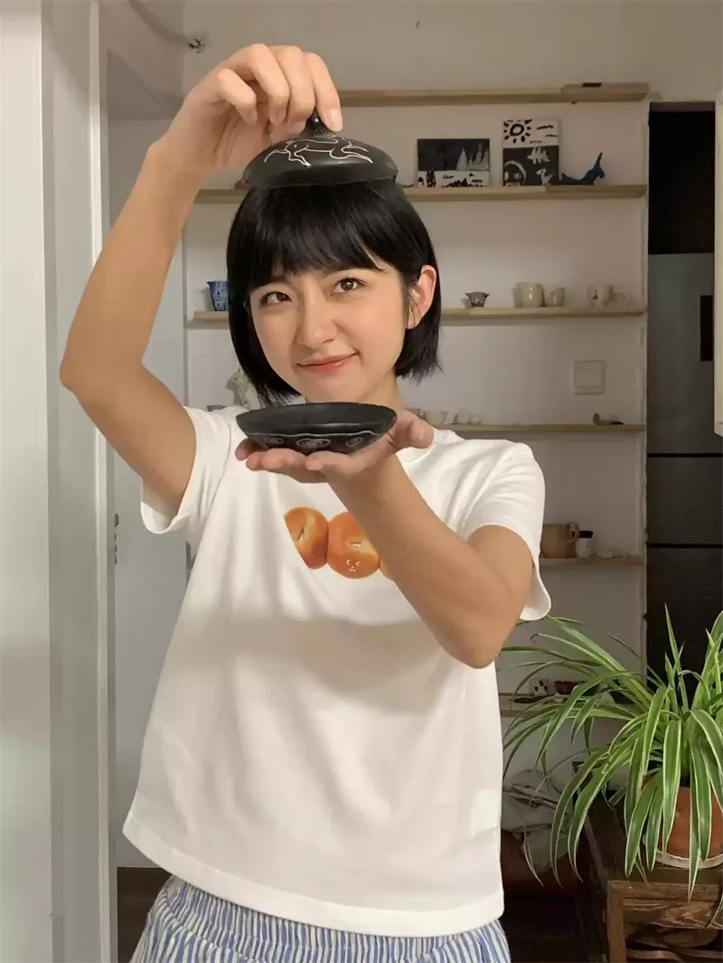 純棉打底衫女麵包印花圓領短袖T恤寬松上衣 商品細節 1