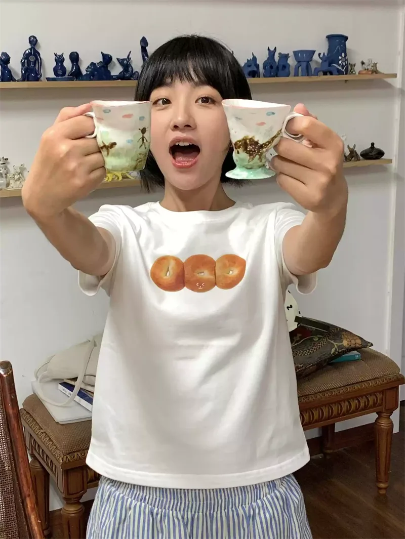 純棉打底衫女麵包印花圓領短袖T恤寬松上衣 商品細節 2