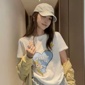 純棉打底衫女卡通印花圓領短袖T恤寬松上衣