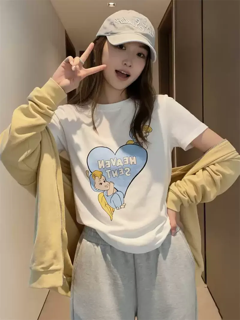 純棉打底衫女卡通印花圓領短袖T恤寬松上衣 商品細節 1