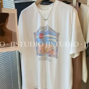 純棉打底衫慵懶寬松字母印花圓領短袖大碼T恤