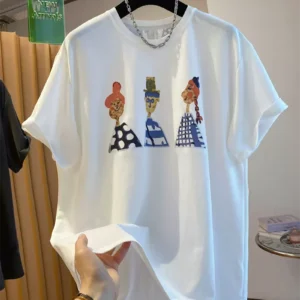 純棉打底衫慵懶寬松卡通印花圓領短袖大碼T恤
