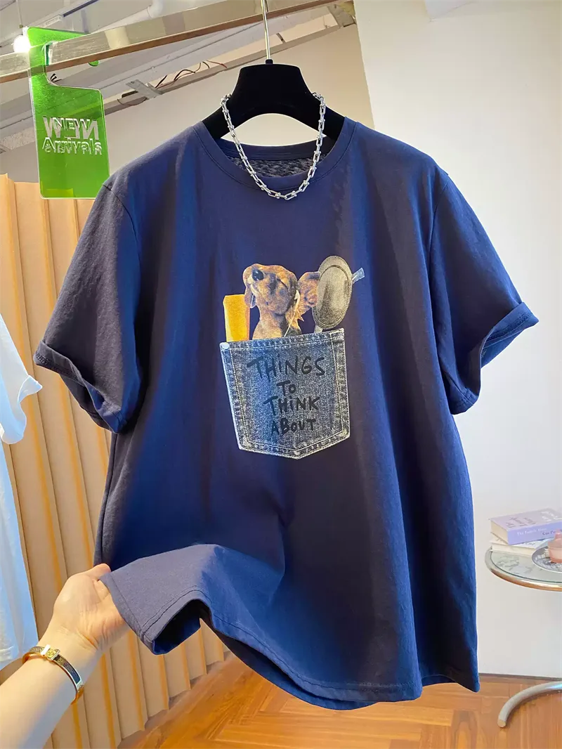 純棉打底衫慵懶寬松卡通印花圓領短袖大碼T恤 商品細節 2