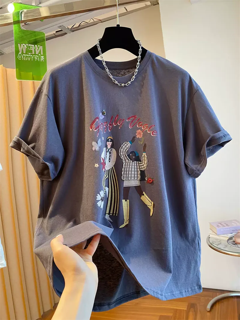 純棉打底衫慵懶寬松卡通印花圓領短袖大碼T恤 商品細節 3