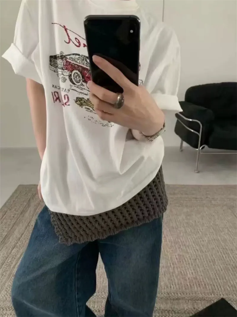 純棉打底衫慵懶寬松小汽車印花圓領短袖大碼T恤 商品細節 4