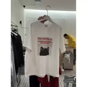 純棉打底衫慵懶寬松字母印花圓領短袖大碼T恤
