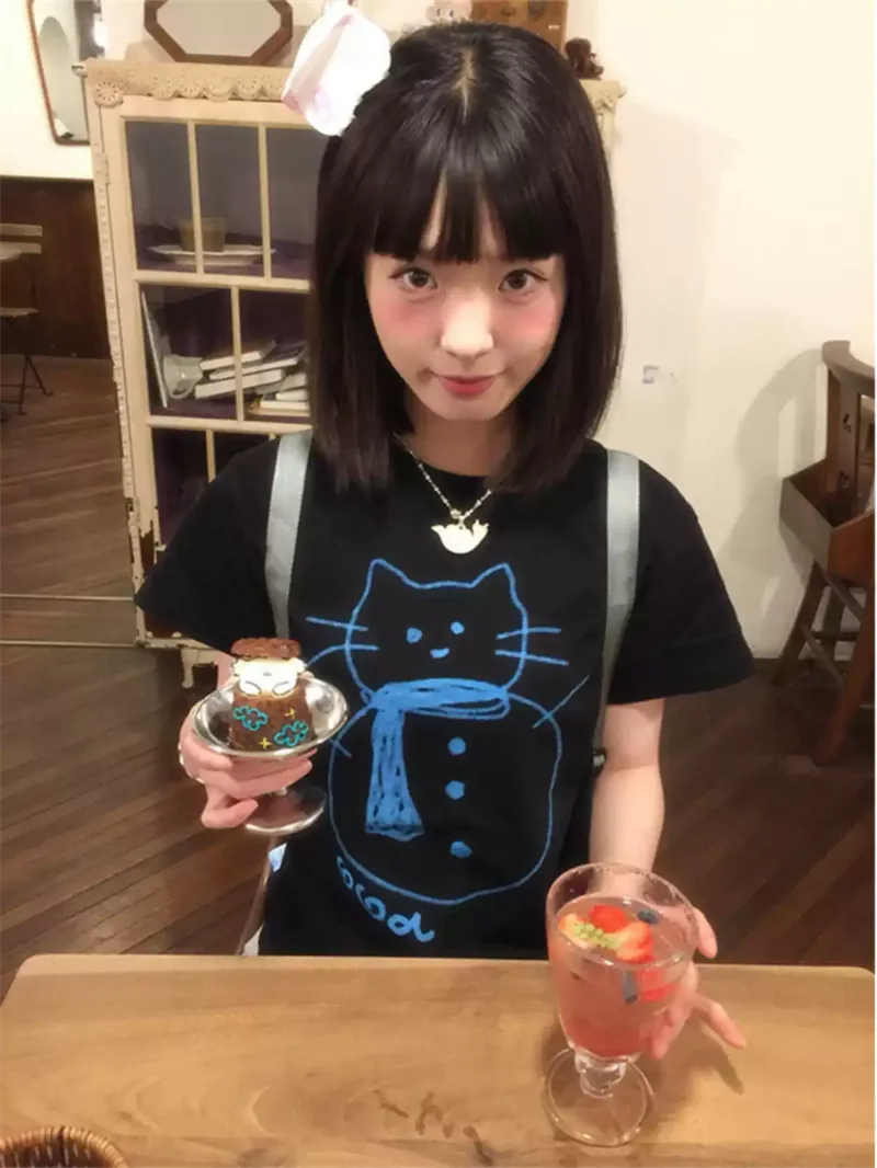 純棉打底衫慵懶寬松卡通印花圓領短袖大碼T恤:圖片 3