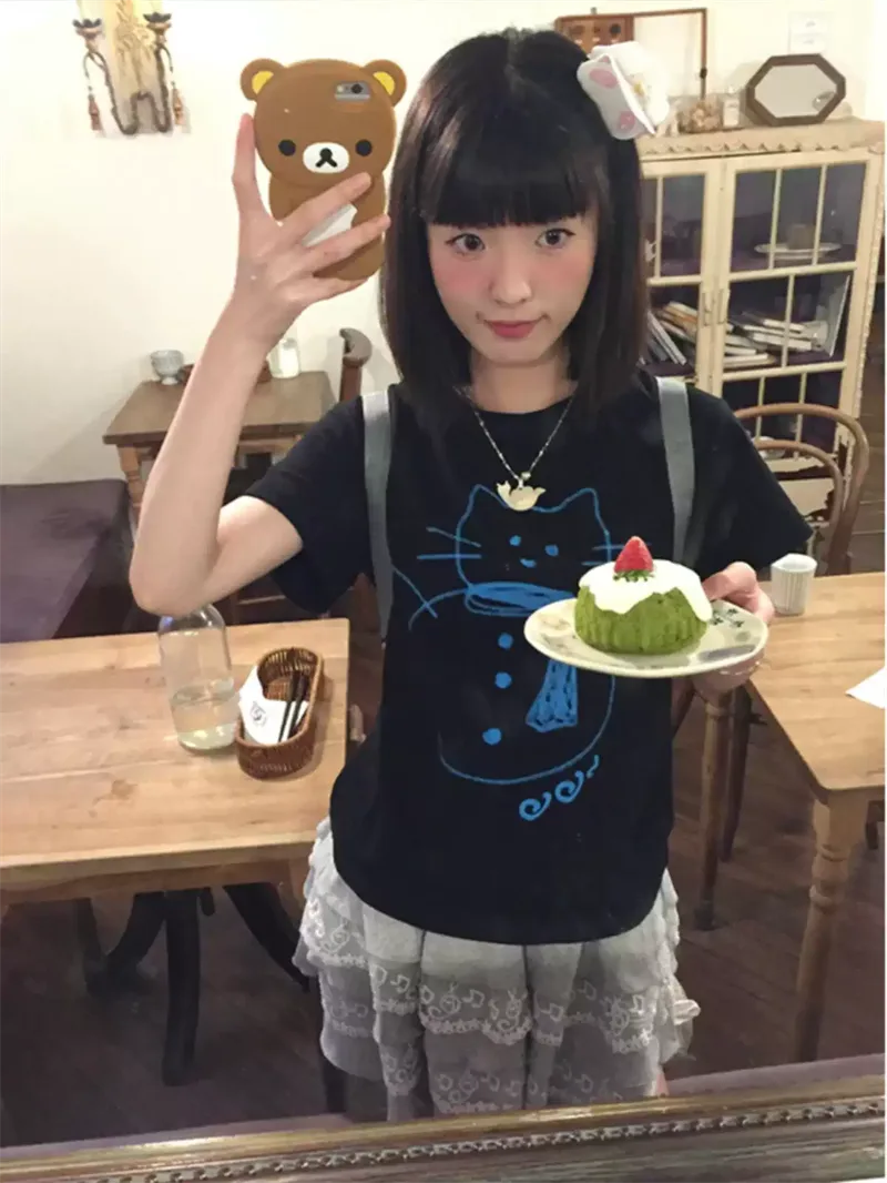 純棉打底衫慵懶寬松卡通印花圓領短袖大碼T恤 商品細節 3