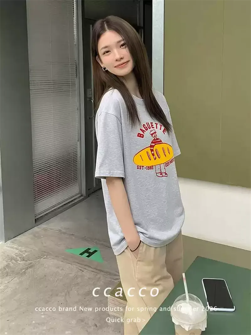 純棉打底衫慵懶寬松字母印花圓領短袖大碼T恤 商品細節 3