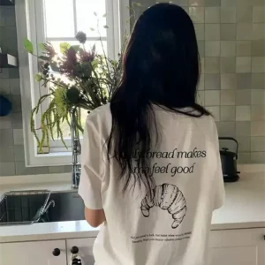 純棉打底衫慵懶寬松字母印花圓領短袖大碼T恤
