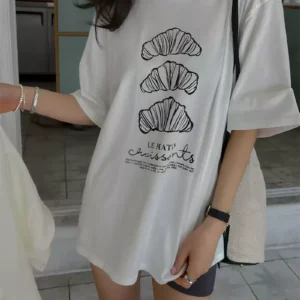 純棉打底衫慵懶寬松字母印花圓領短袖大碼T恤