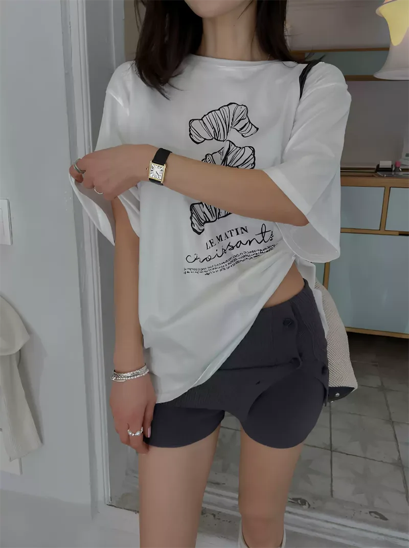 純棉打底衫慵懶寬松字母印花圓領短袖大碼T恤:圖片 3