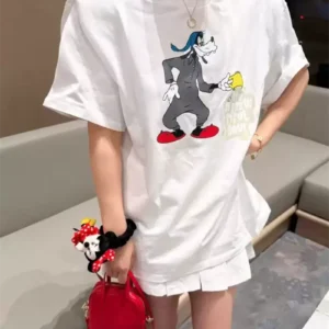 純棉打底衫慵懶寬松卡通印花圓領短袖大碼T恤