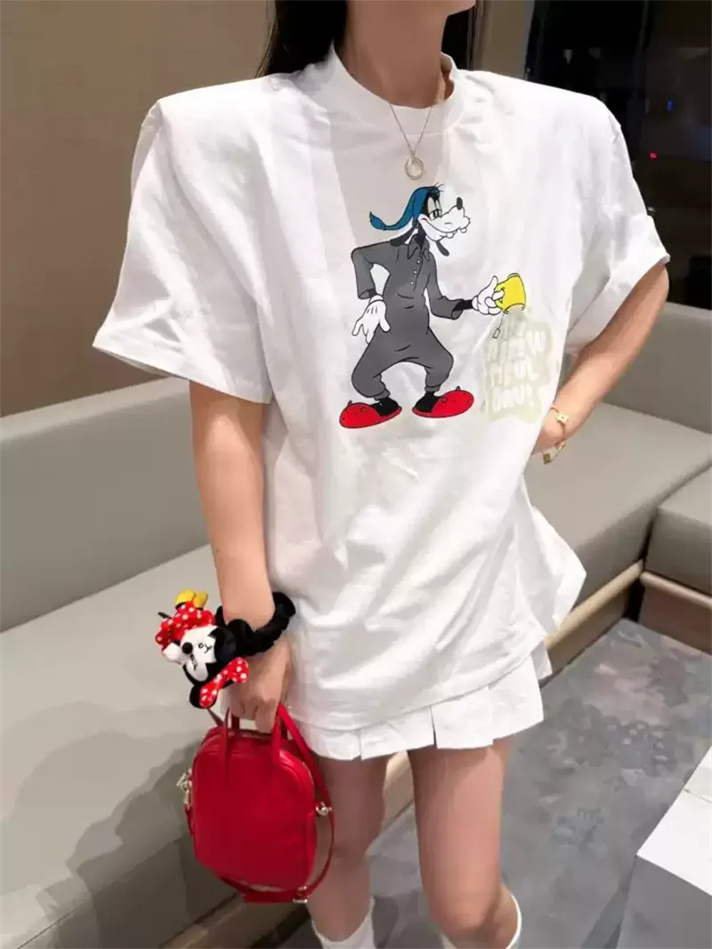 純棉打底衫慵懶寬松卡通印花圓領短袖大碼T恤