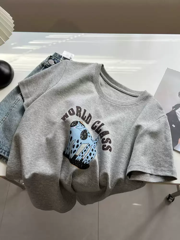 純棉打底衫女卡通印花圓領短袖T恤寬松上衣 商品細節 4