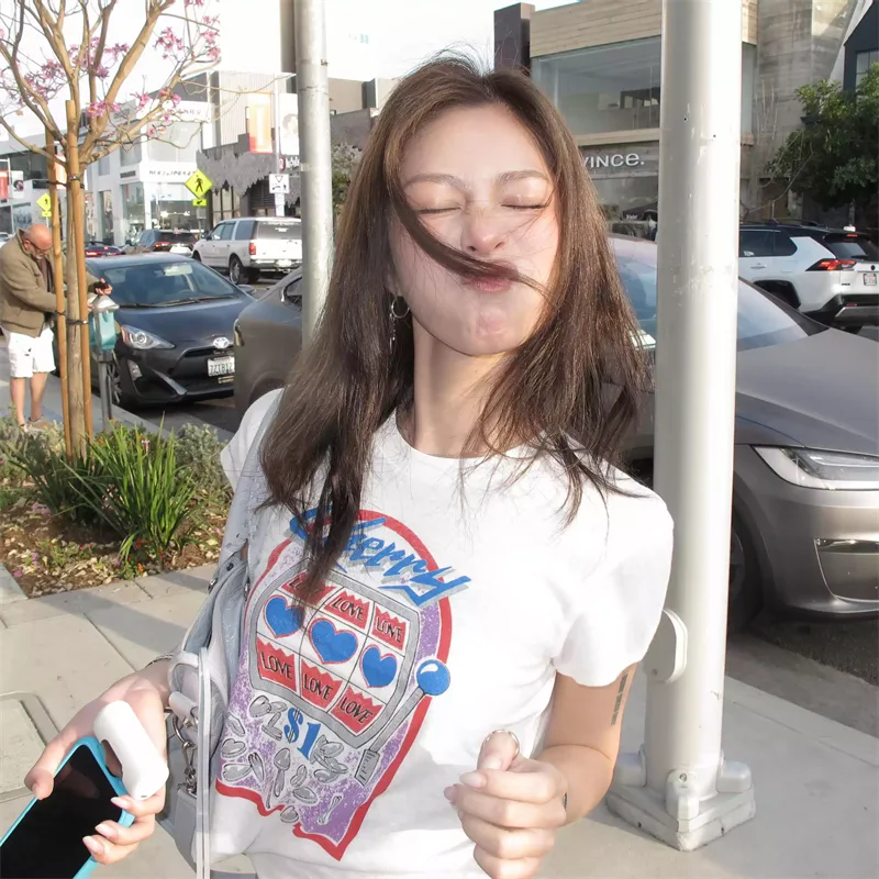 純棉打底衫女字母印花圓領短袖T恤寬松上衣:圖片 4