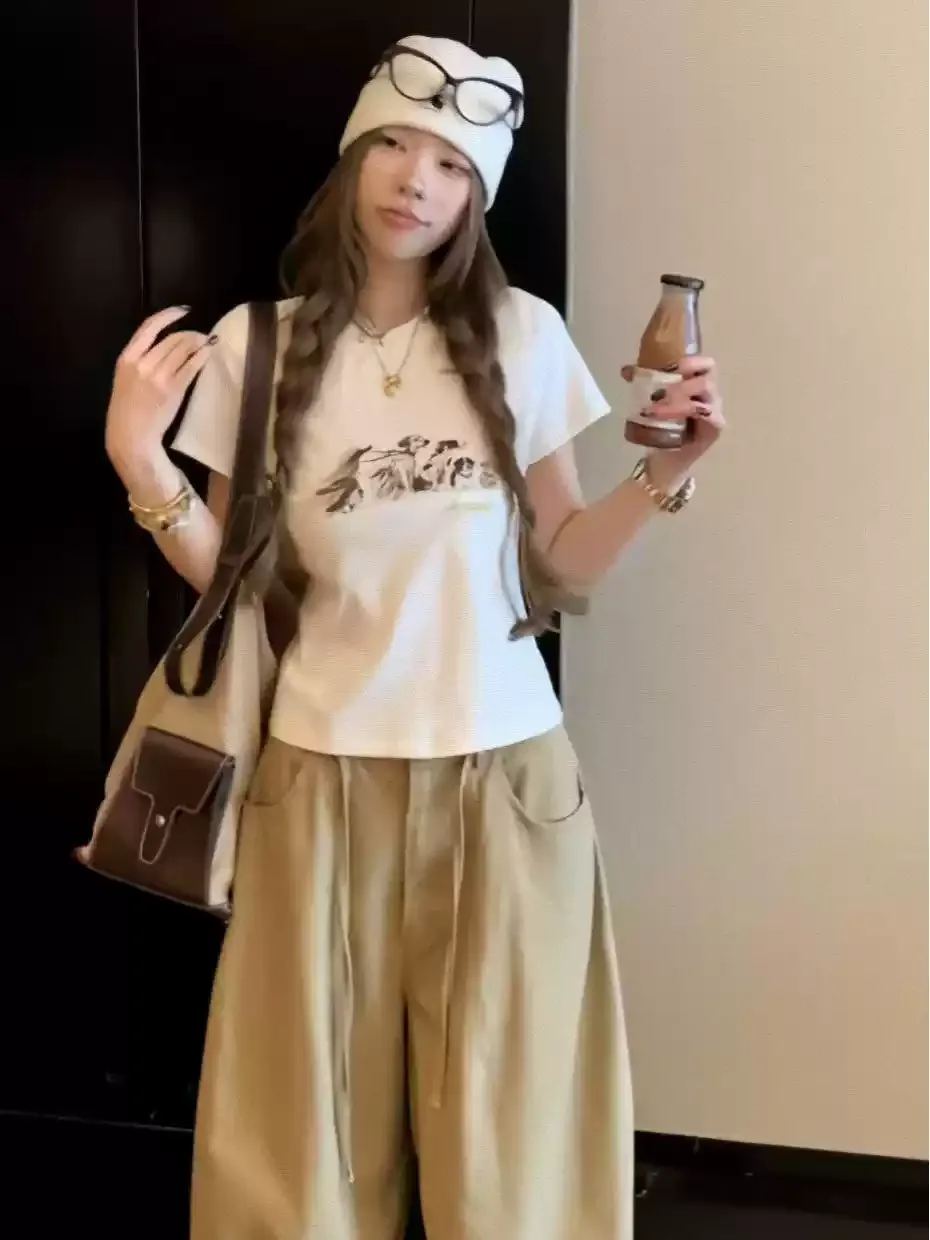 純棉打底衫女小狗印花圓領短袖T恤寬松上衣 商品細節 1