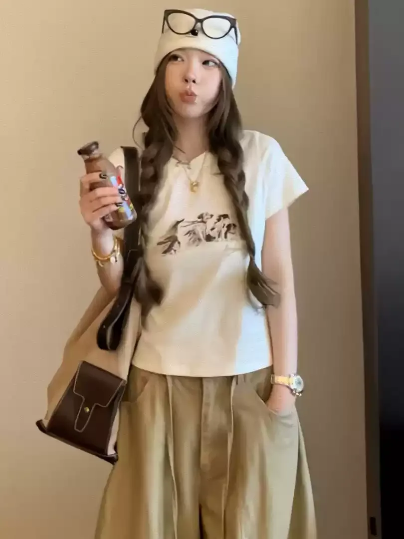 純棉打底衫女小狗印花圓領短袖T恤寬松上衣 商品細節 4
