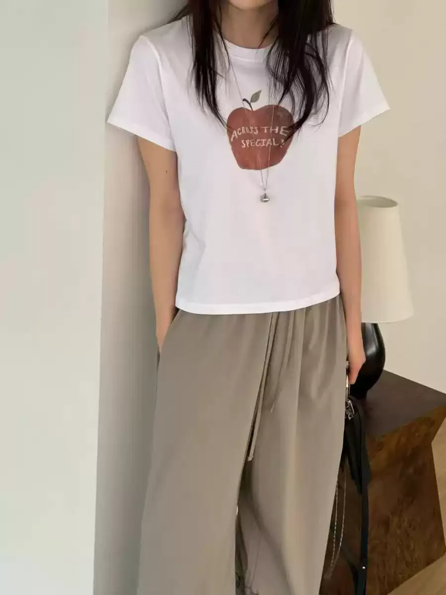 純棉打底衫女蘋果印花圓領短袖T恤寬松上衣 商品細節 1