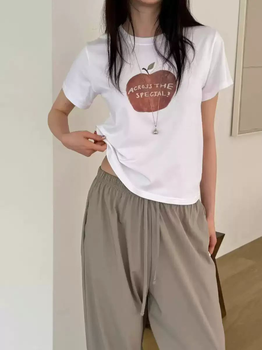 純棉打底衫女蘋果印花圓領短袖T恤寬松上衣 商品細節 3