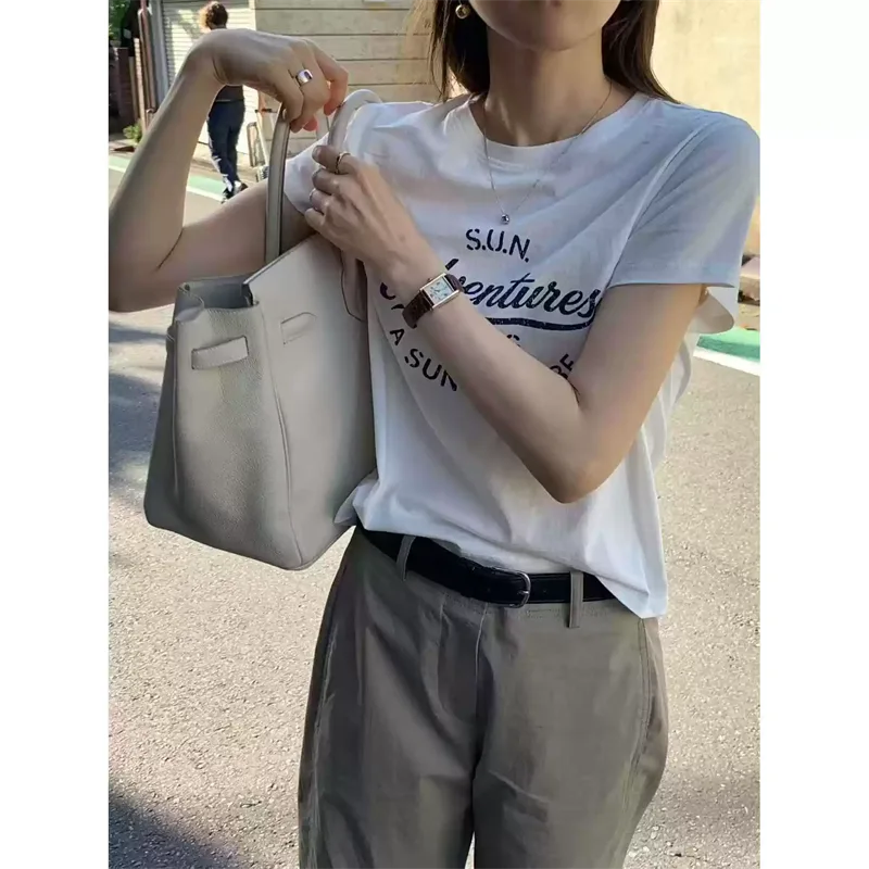 純棉打底衫女字母印花圓領短袖T恤寬松上衣 商品細節 1