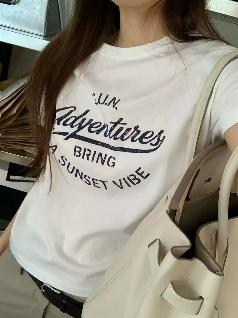 純棉打底衫女字母印花圓領短袖T恤寬松上衣 商品細節 4