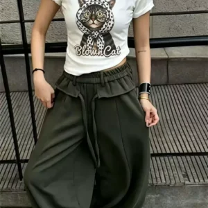 純棉打底衫女貓咪印花圓領短袖T恤寬松上衣