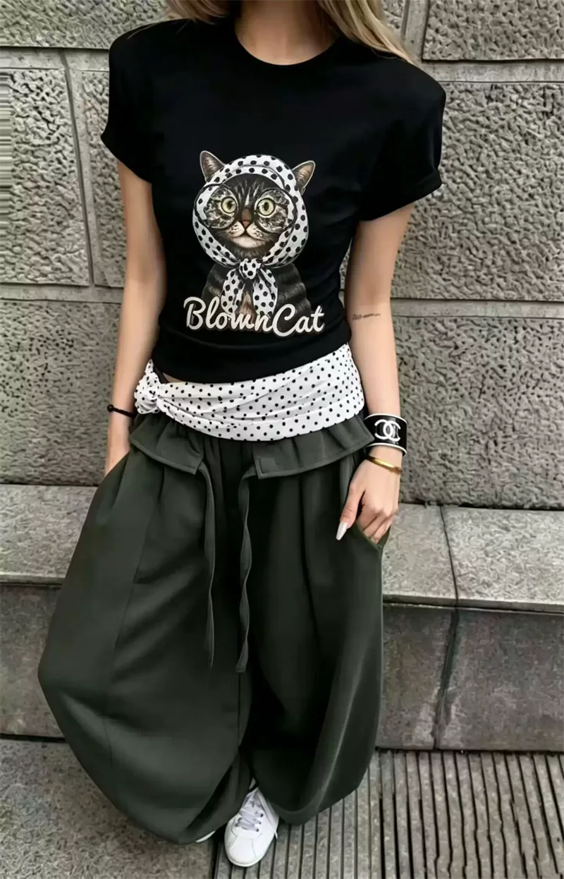 純棉打底衫女貓咪印花圓領短袖T恤寬松上衣 商品細節 1