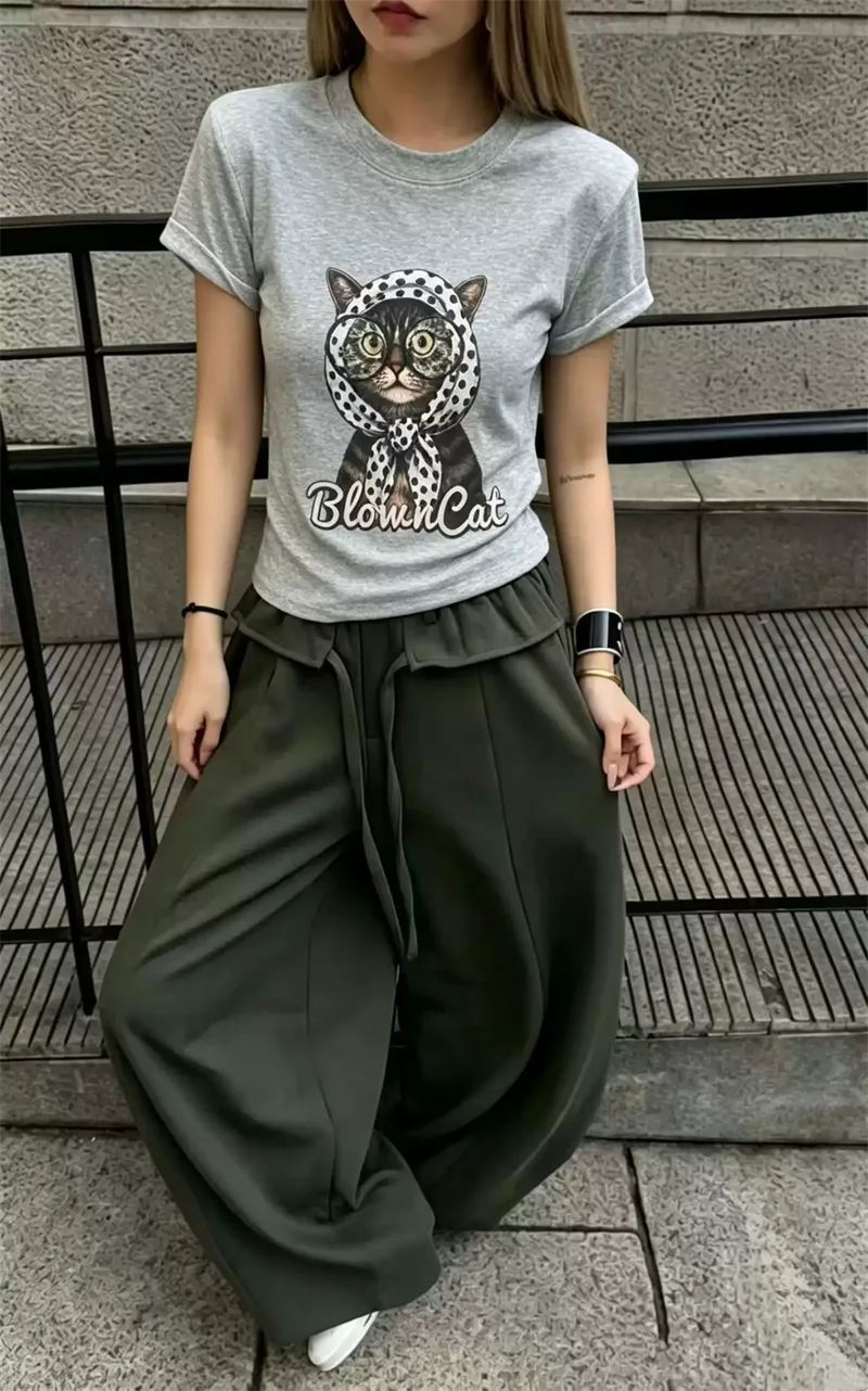 純棉打底衫女貓咪印花圓領短袖T恤寬松上衣 商品細節 2