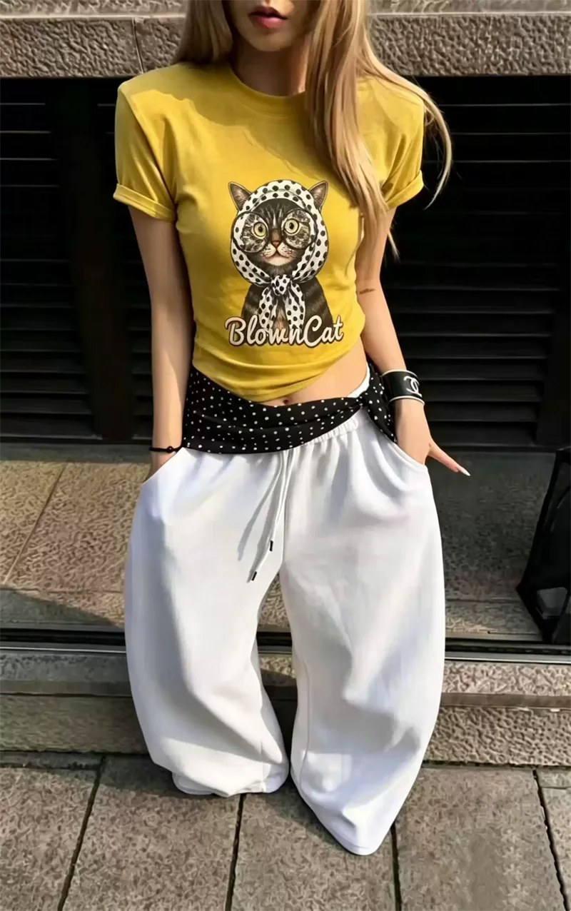 純棉打底衫女貓咪印花圓領短袖T恤寬松上衣 商品細節 3