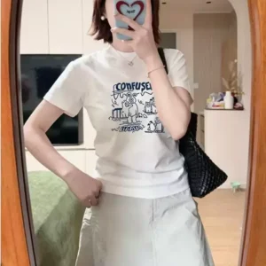 純棉打底衫女卡通印花圓領短袖T恤寬松上衣
