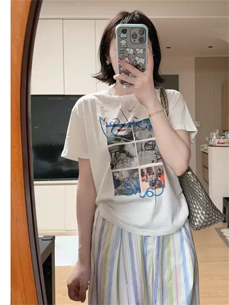 純棉打底衫女字母印花圓領短袖T恤寬松上衣 商品細節 2