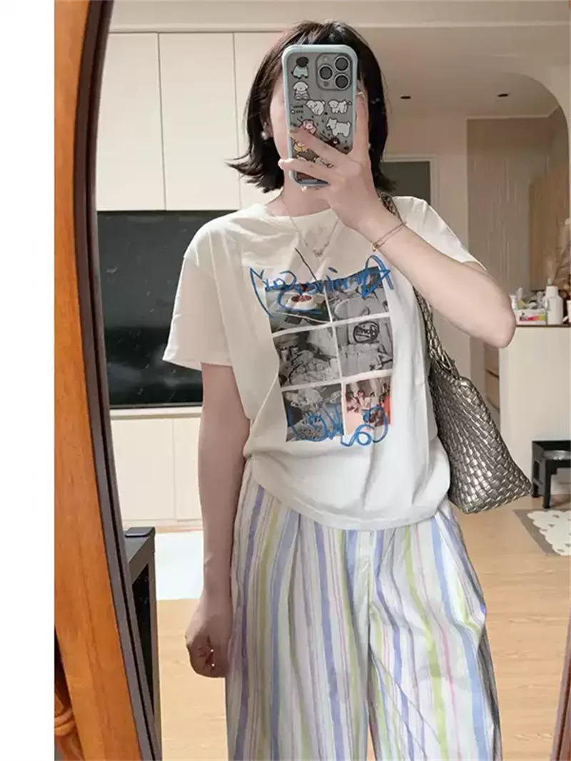 純棉打底衫女字母印花圓領短袖T恤寬松上衣 商品細節 3
