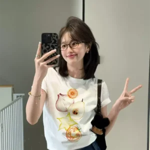 純棉打底衫女水果印花圓領短袖T恤寬松上衣