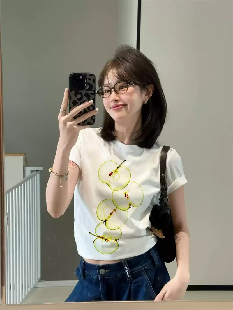 純棉打底衫女蘋果印花圓領短袖T恤寬松上衣 商品細節 4