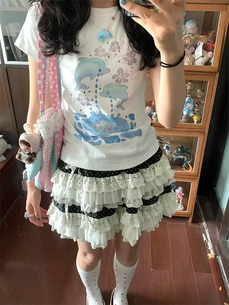 純棉打底衫女海豚印花圓領短袖T恤寬松上衣 商品細節 1