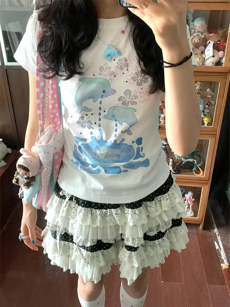 純棉打底衫女海豚印花圓領短袖T恤寬松上衣 商品細節 2