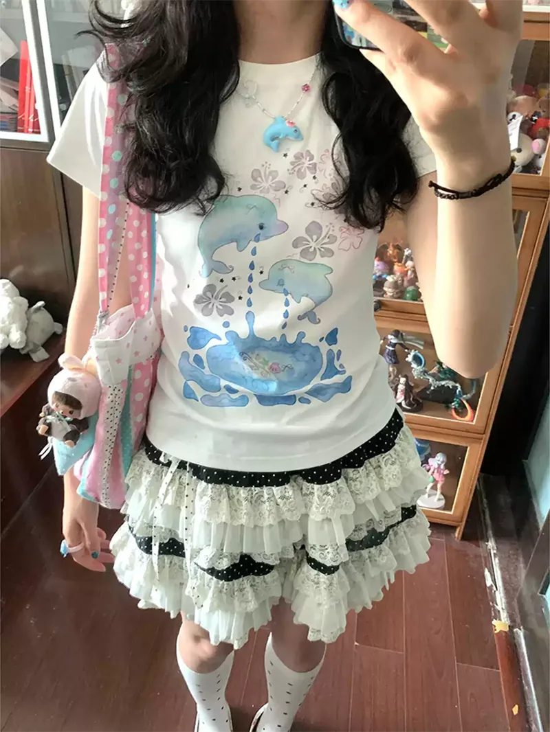 純棉打底衫女海豚印花圓領短袖T恤寬松上衣 商品細節 3