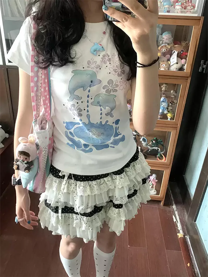 純棉打底衫女海豚印花圓領短袖T恤寬松上衣 商品細節 4