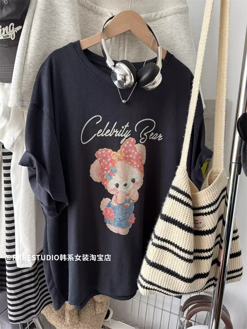 純棉打底衫慵懶寬松卡通印花圓領短袖大碼T恤 商品細節 3
