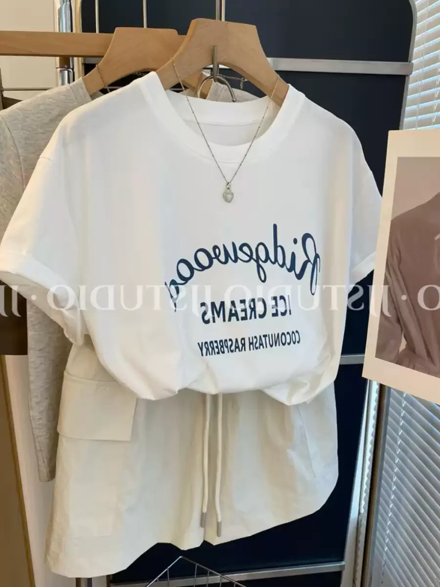 純棉打底衫慵懶寬松字母印花圓領短袖大碼T恤 商品細節 4