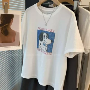 純棉打底衫慵懶寬松卡通印花圓領短袖大碼T恤