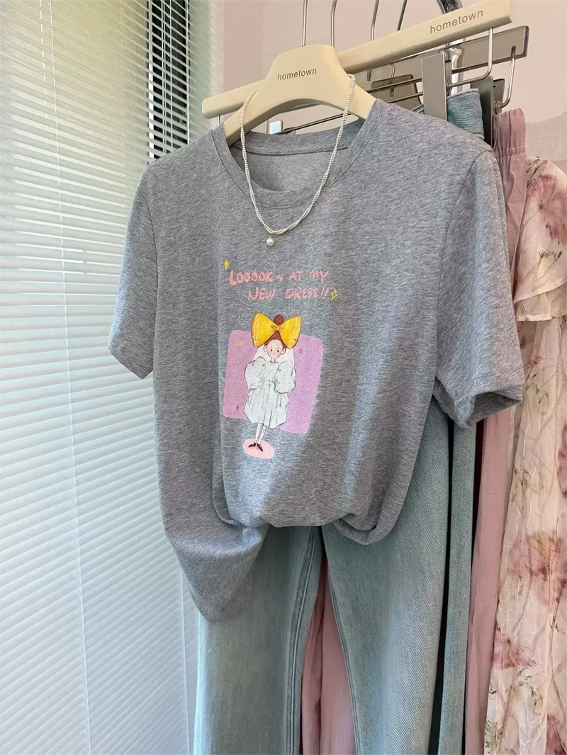 純棉打底衫慵懶寬松卡通印花圓領短袖大碼T恤 商品細節 3