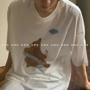 純棉打底衫慵懶寬松卡通印花圓領短袖大碼T恤