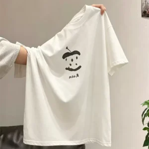純棉打底衫慵懶寬松字母印花圓領短袖大碼T恤