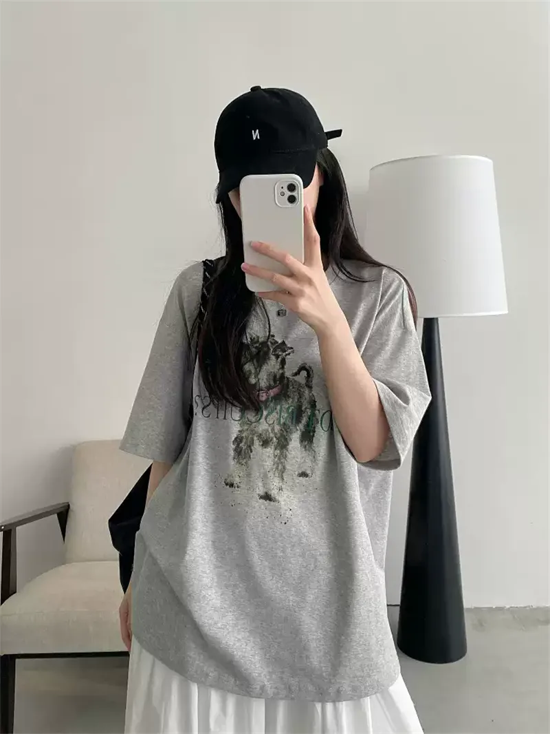 純棉打底衫慵懶寬松卡通印花圓領短袖大碼T恤 商品細節 1