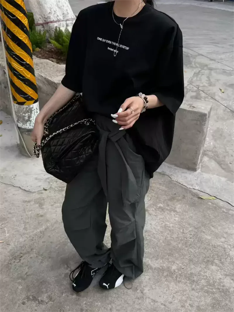 純棉打底衫慵懶寬松字母印花圓領短袖大碼T恤 商品細節 1